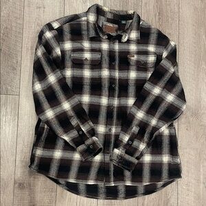 Orvis Men’s Heavy Flannel Shirt Jacket Brown Black Plaid Size XXL